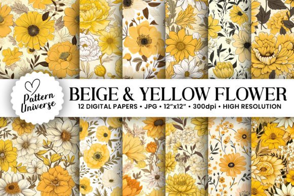 Beige Yellow Flowers Seamless Patterns: A Versatile Design Resource for Crafters