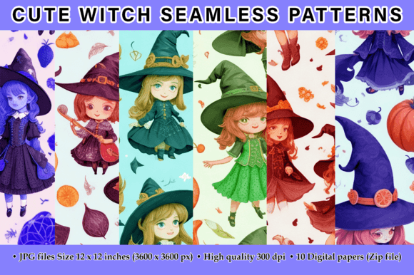 Cute Witch Seamless Patterns: A Modern Design Resource for Creative Professionals