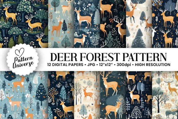 Forest Deer Seamless Patterns for Creative Projects