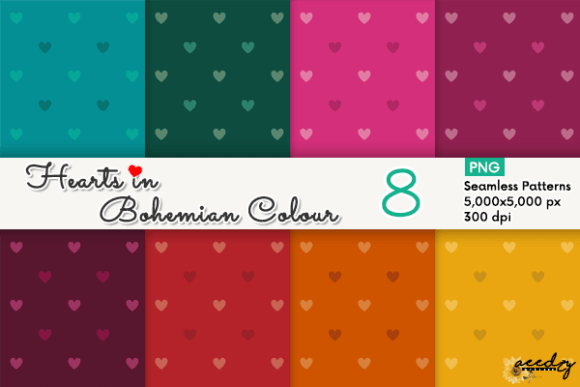 Hearts in Bohemian Colour Patterns Set: A Versatile Design Resource for Creative Projects
