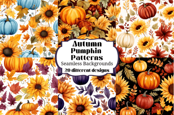 Seamless Autumn Patterns with Pumpkins
