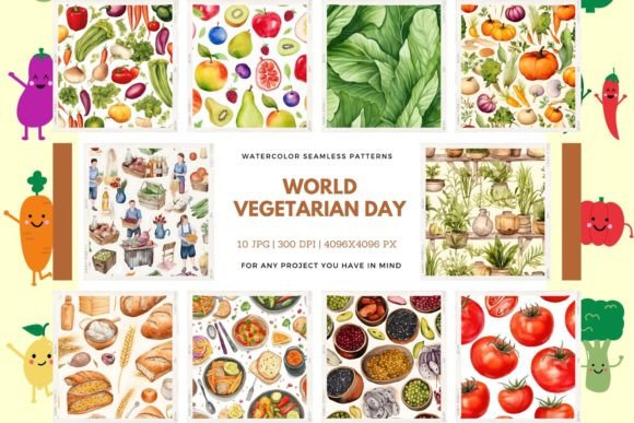 Watercolor World Vegetarian Day Patterns: A Creative Resource for Design Enthusiasts